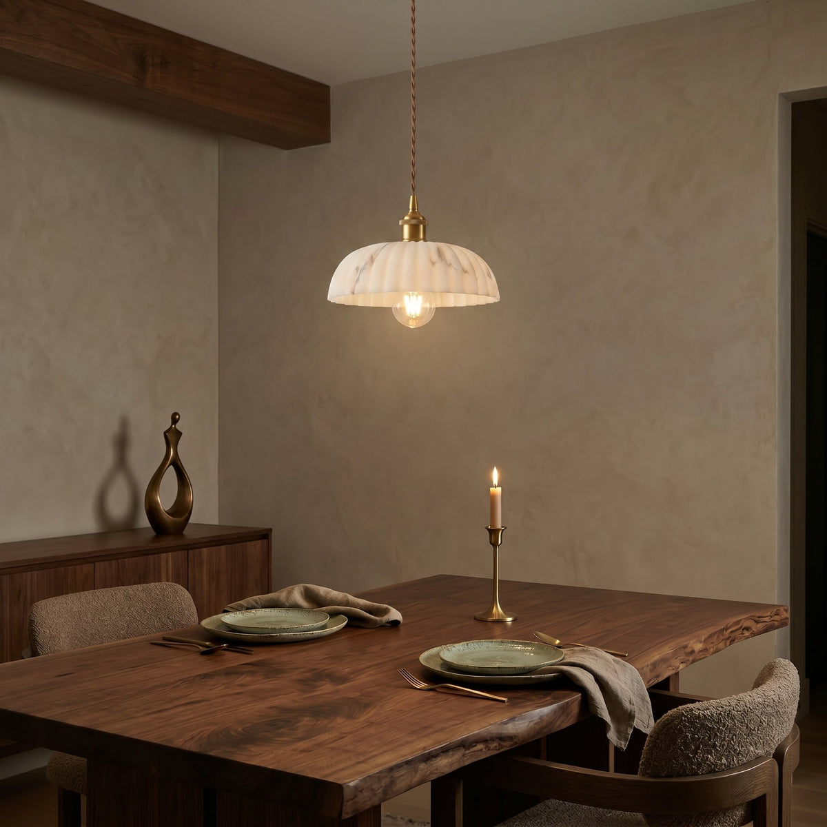 Orielle Organic Pendant Light – Sculptural White Shade, 11.8 Inch