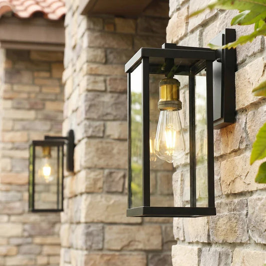 Farmhouse Outdoor Wall Sconce – Matte Black Aluminum & Clear Glass, IP65, E26, 2 Sizes