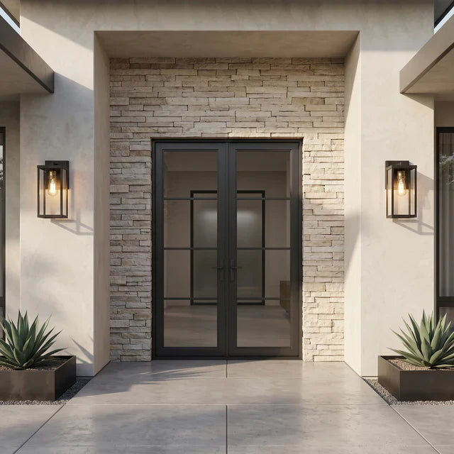 Farmhouse Outdoor Wall Sconce – Matte Black Aluminum & Clear Glass, IP65, E26, 2 Sizes