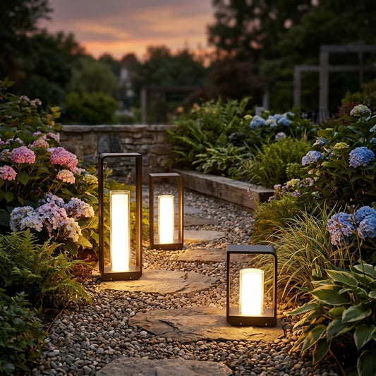 Outdoor LED Path Lantern – Solar or Hardwired, Matte Black Aluminum, 3 Sizes