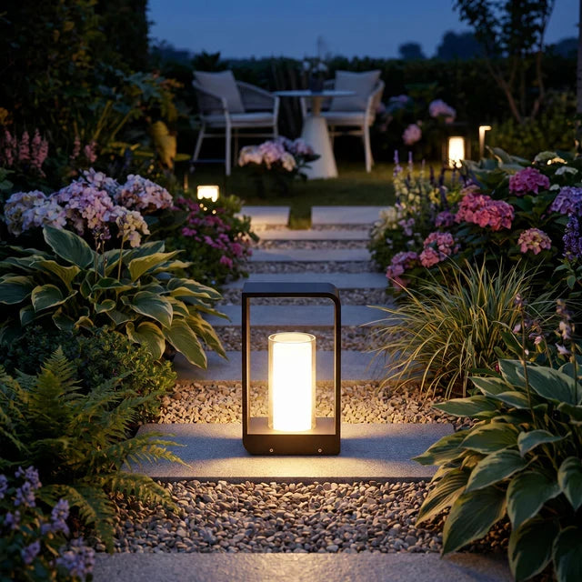 Outdoor LED Path Lantern – Solar or Hardwired, Matte Black Aluminum, 3 Sizes