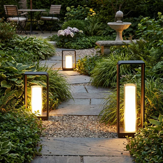 Outdoor LED Path Lantern – Solar or Hardwired, Matte Black Aluminum, 3 Sizes