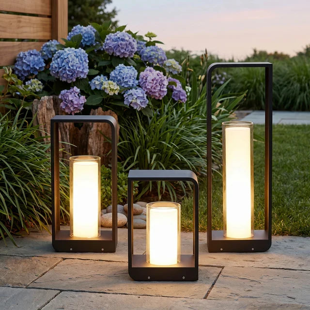 Outdoor LED Path Lantern – Solar or Hardwired, Matte Black Aluminum, 3 Sizes
