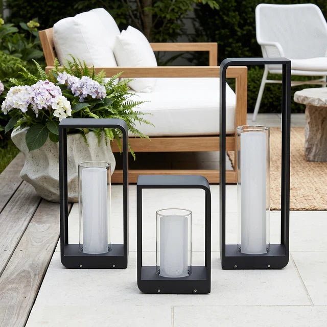 Outdoor LED Path Lantern – Solar or Hardwired, Matte Black Aluminum, 3 Sizes
