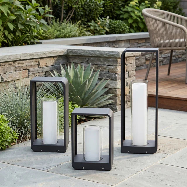 Outdoor LED Path Lantern – Solar or Hardwired, Matte Black Aluminum, 3 Sizes