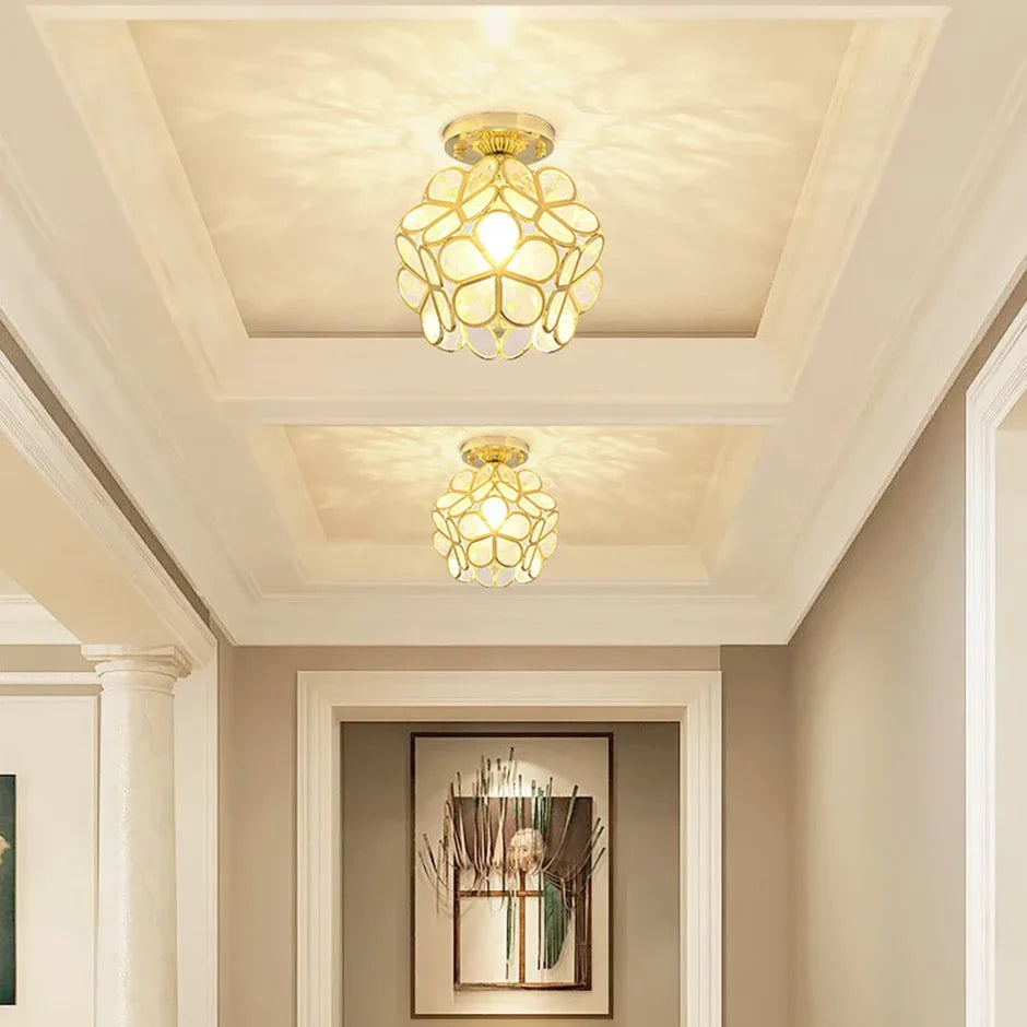 Crystal Petal Flush Mount Ceiling Light – Gold Frame, Pink, Yellow or Green, E27