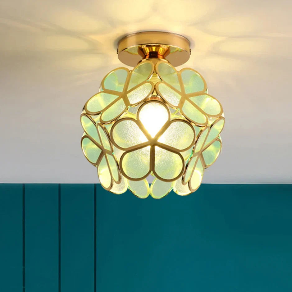 Crystal Petal Flush Mount Ceiling Light – Gold Frame, Pink, Yellow or Green, E27
