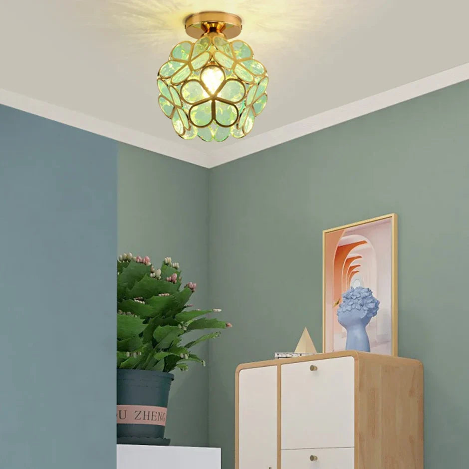 Crystal Petal Flush Mount Ceiling Light – Gold Frame, Pink, Yellow or Green, E27