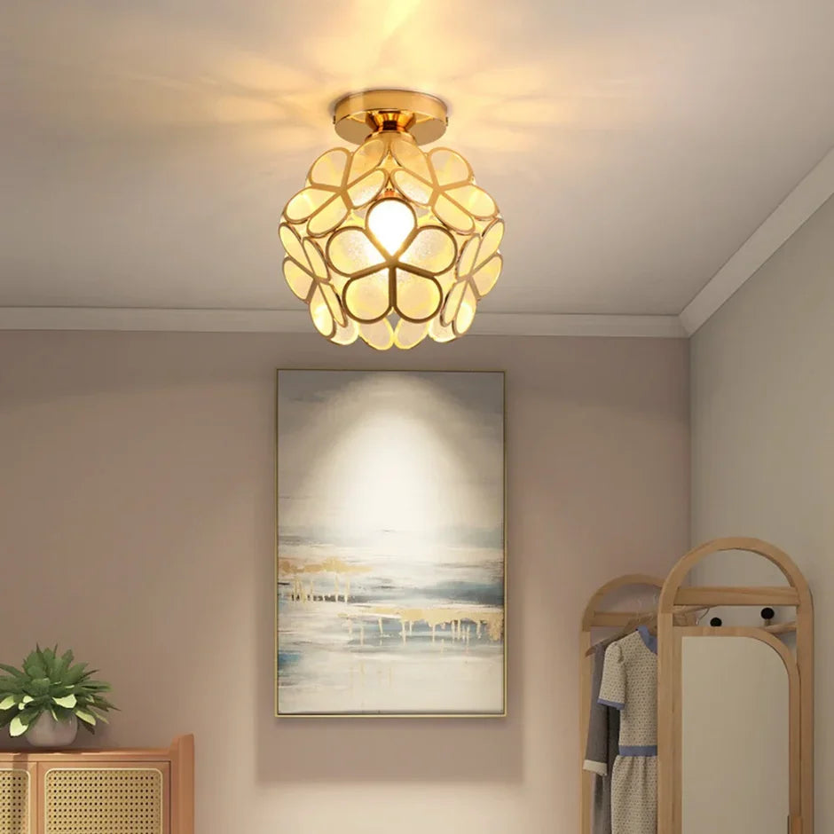 Crystal Petal Flush Mount Ceiling Light – Gold Frame, Pink, Yellow or Green, E27