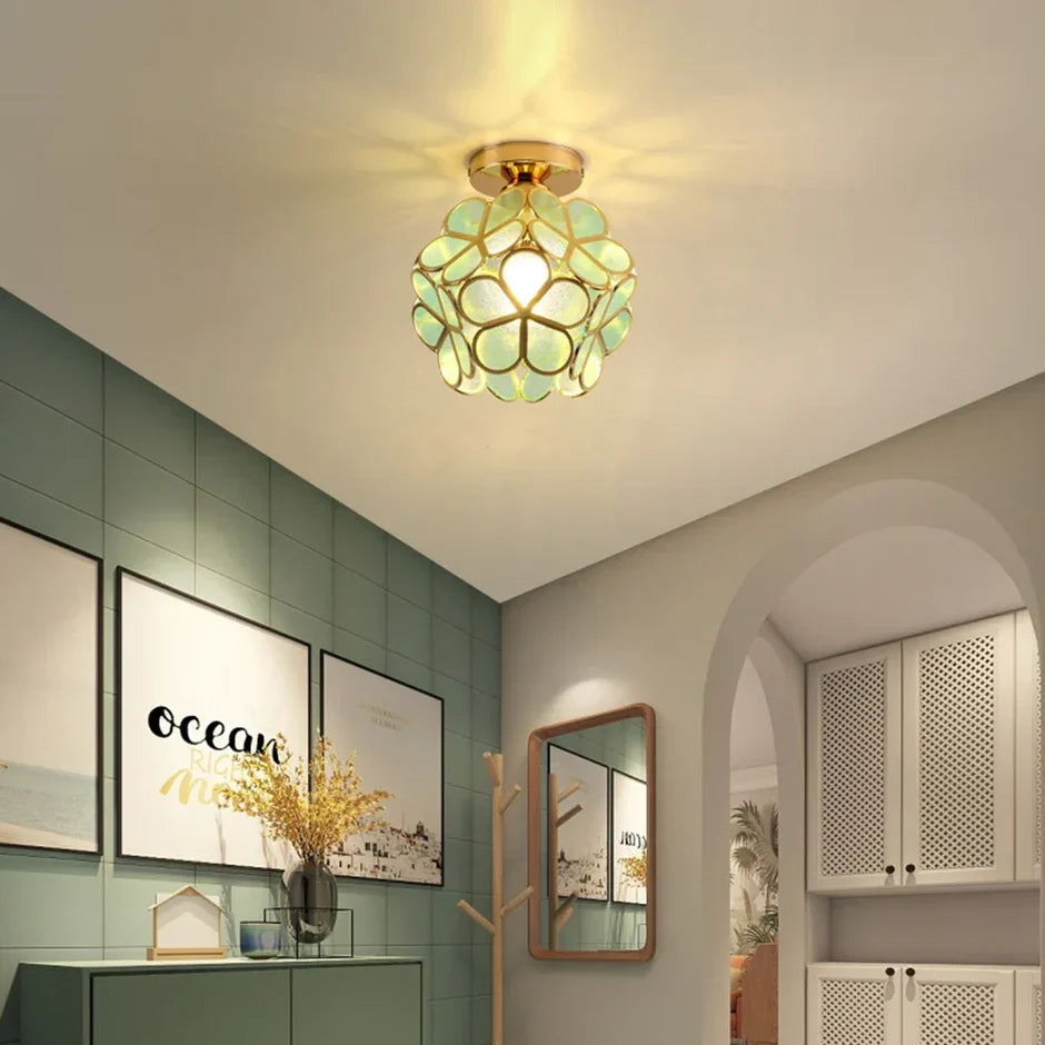 Crystal Petal Flush Mount Ceiling Light – Gold Frame, Pink, Yellow or Green, E27