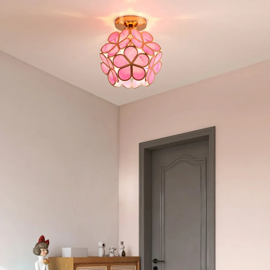 Crystal Petal Flush Mount Ceiling Light – Gold Frame, Pink, Yellow or Green, E27