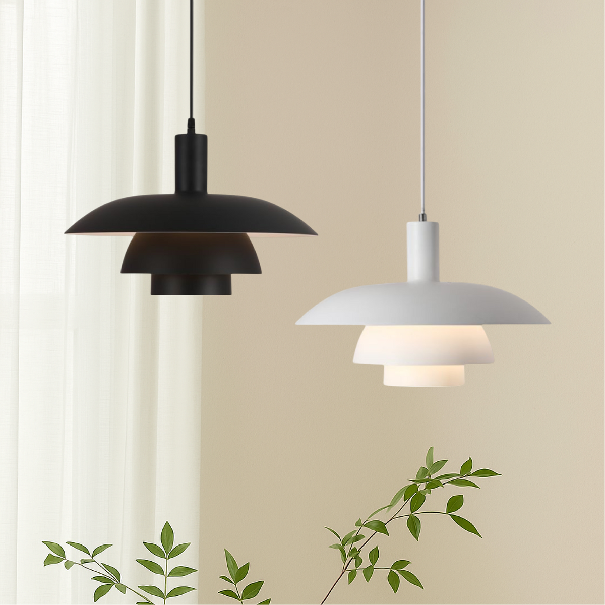 Scandinavian Tiered Cone Pendant Light – Mid-Century Spun Metal, 15.7 Inch, 4 Colors