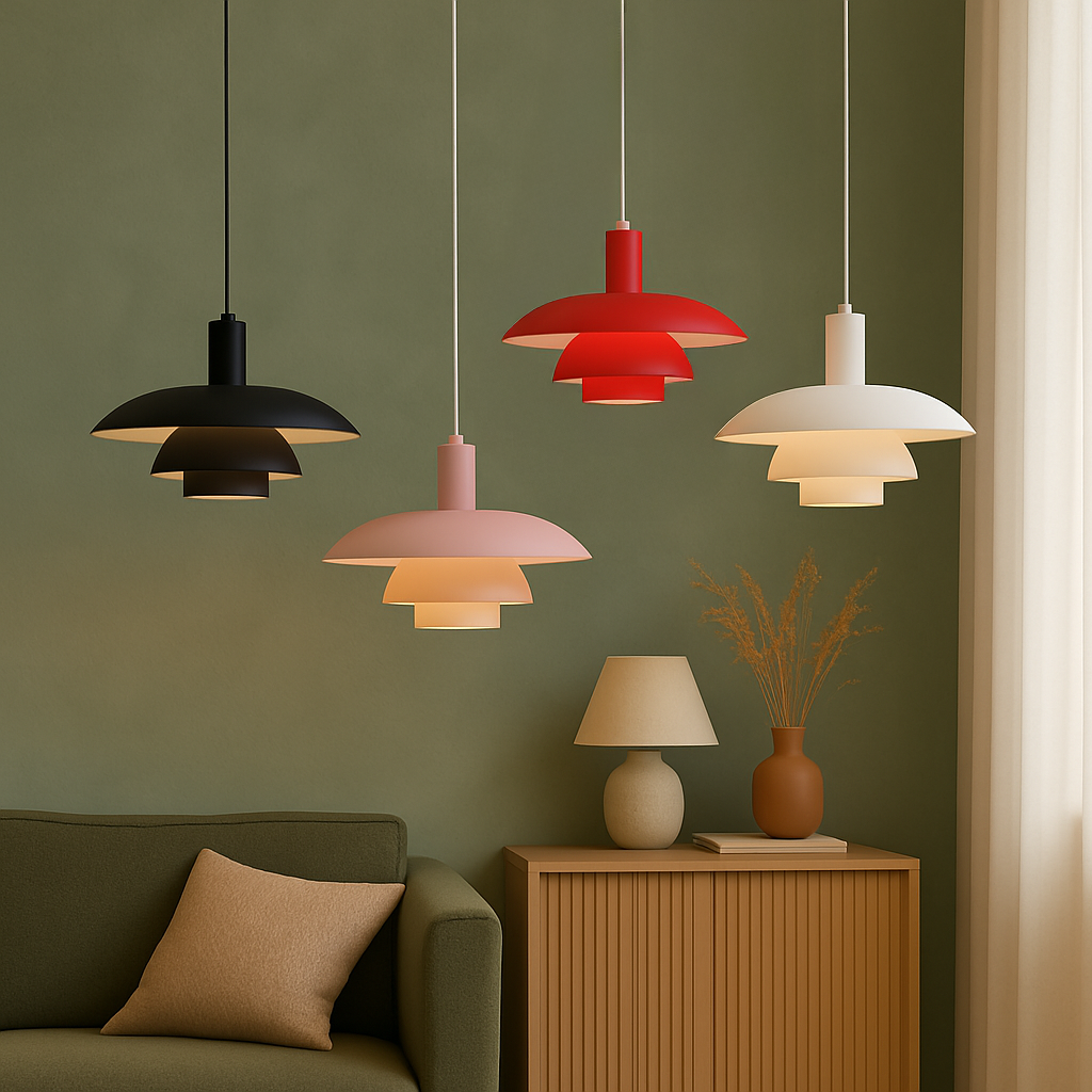 Scandinavian Tiered Cone Pendant Light – Mid-Century Spun Metal, 15.7 Inch, 4 Colors