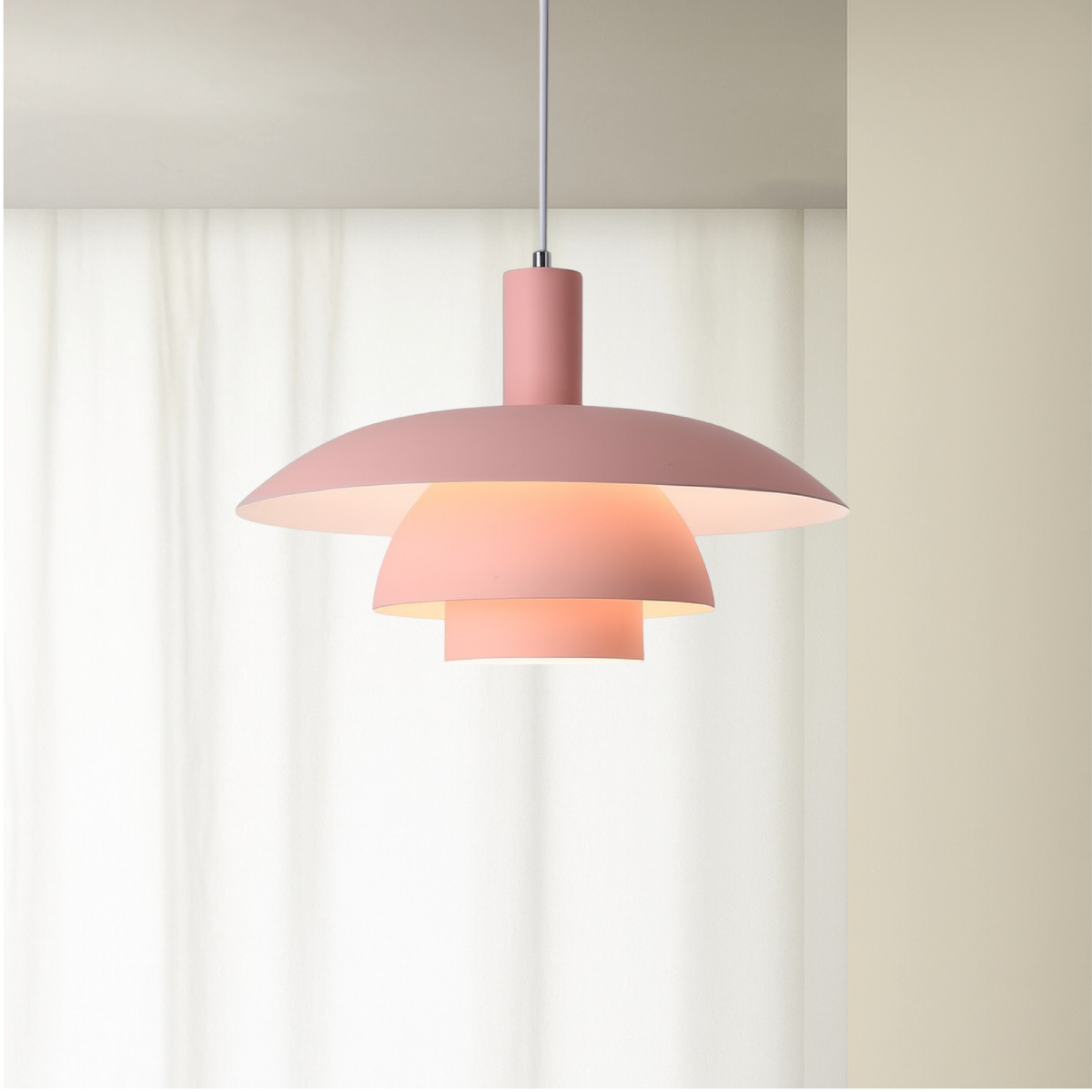 Scandinavian Tiered Cone Pendant Light – Mid-Century Spun Metal, 15.7 Inch, 4 Colors