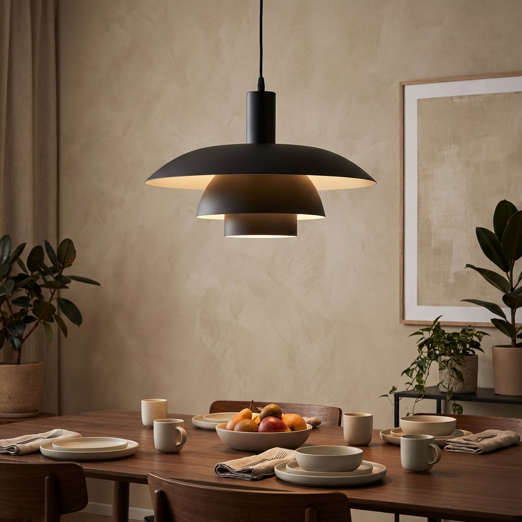 Scandinavian Tiered Cone Pendant Light – Mid-Century Spun Metal, 15.7 Inch, 4 Colors