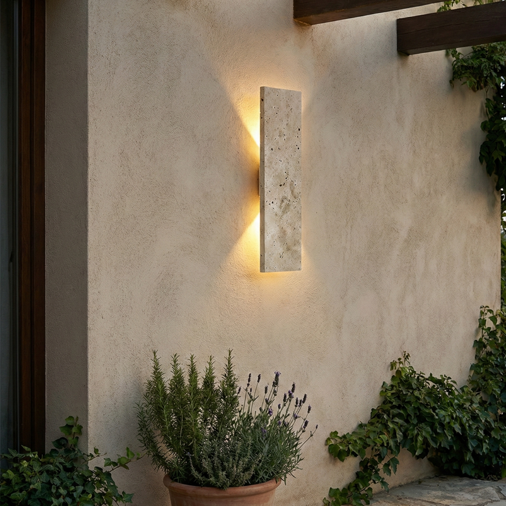Natural Stone Outdoor LED Wall Sconce – 18W Dimmable, IP65 Waterproof, 2 Sizes