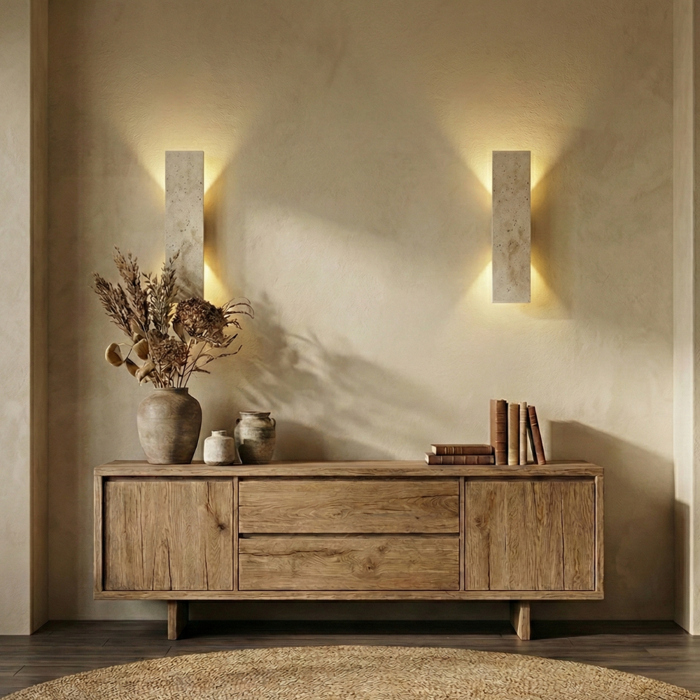 Natural Stone Outdoor LED Wall Sconce – 18W Dimmable, IP65 Waterproof, 2 Sizes