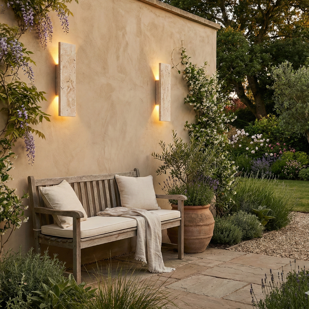 Natural Stone Outdoor LED Wall Sconce – 18W Dimmable, IP65 Waterproof, 2 Sizes