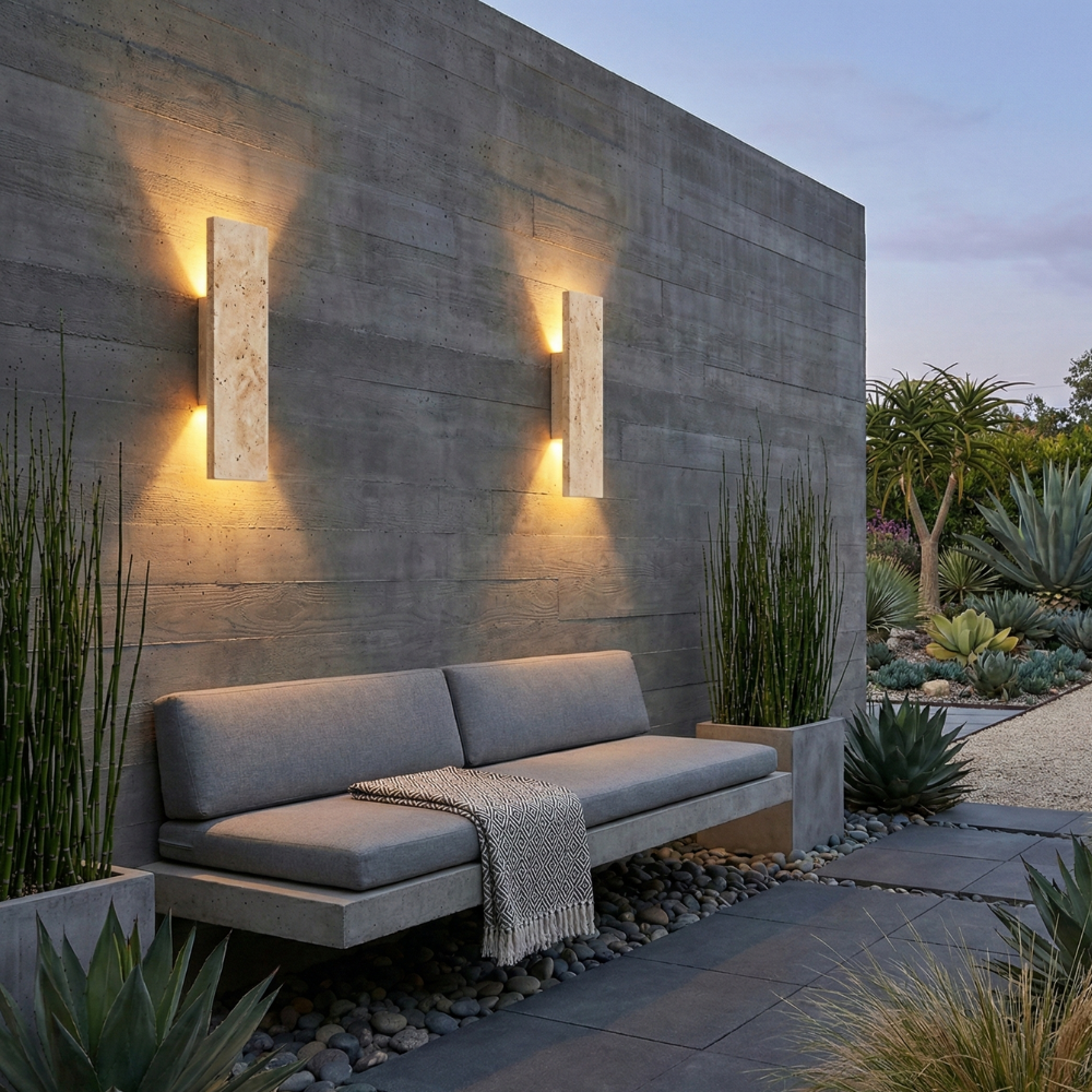 Natural Stone Outdoor LED Wall Sconce – 18W Dimmable, IP65 Waterproof, 2 Sizes
