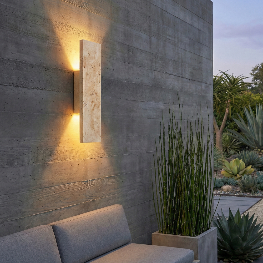 Natural Stone Outdoor LED Wall Sconce – 18W Dimmable, IP65 Waterproof, 2 Sizes