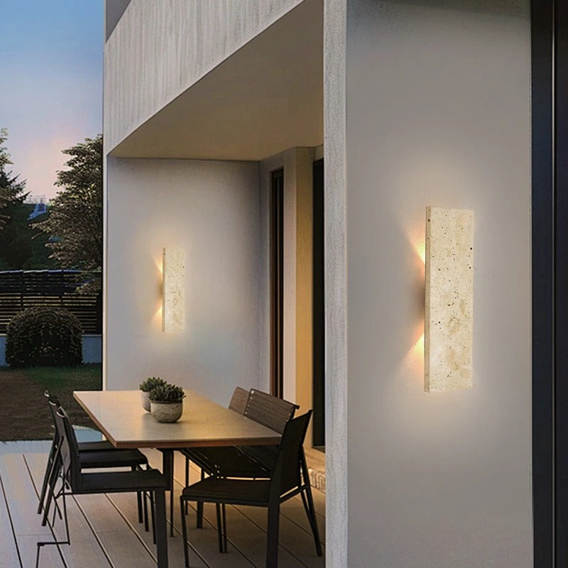 Natural Stone Outdoor LED Wall Sconce – 18W Dimmable, IP65 Waterproof, 2 Sizes