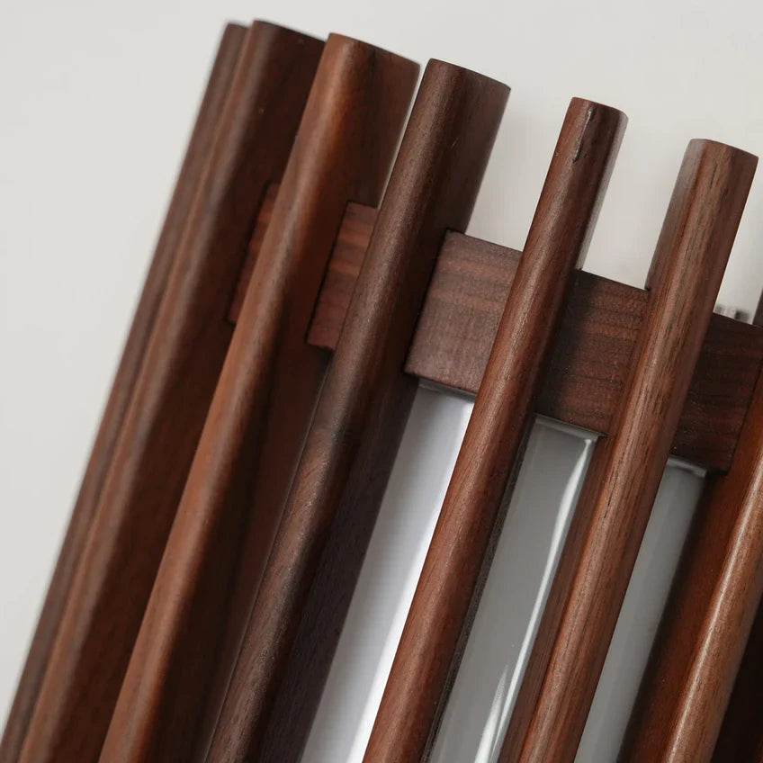 Walnut Wood Slat LED Wall Sconce – 3000K Warm White, Dimmable Option, Hardwired