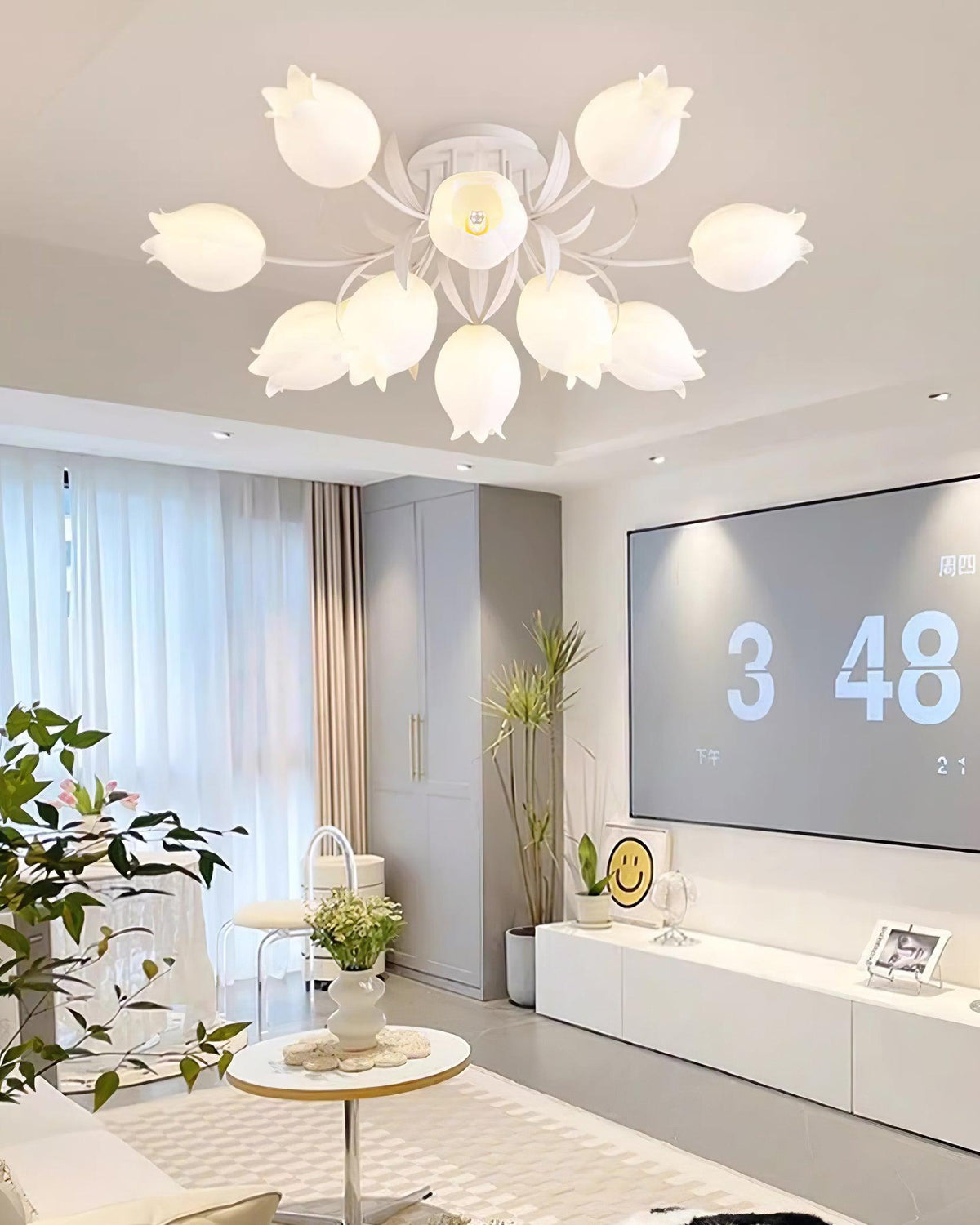 Ricko Lily Flower Ceiling Light – Multi-Head Acrylic Shades, Dimmable, Damp Rated, 3 Sizes