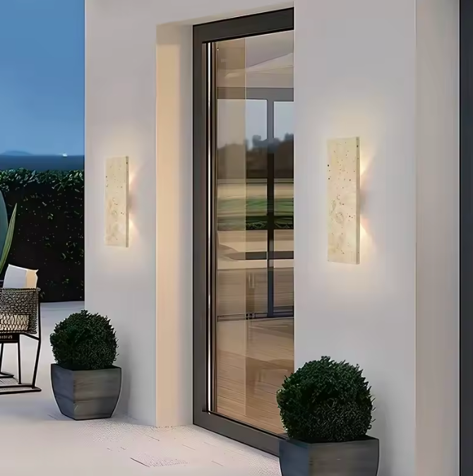 Natural Stone Outdoor LED Wall Sconce – 18W Dimmable, IP65 Waterproof, 2 Sizes
