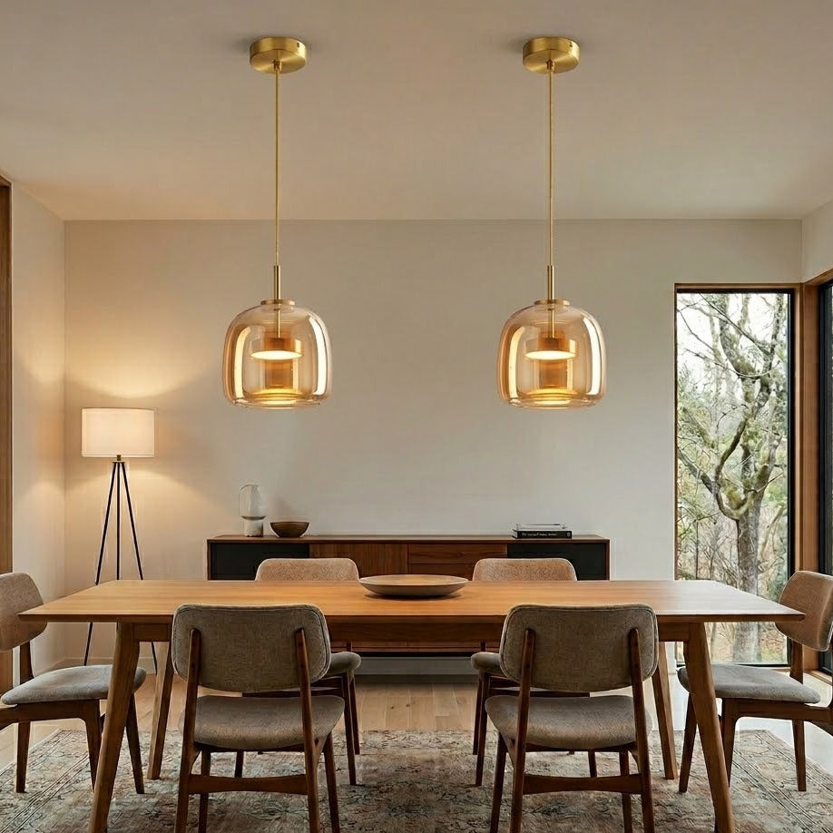 Smoked Glass Pendant Light – Dimmable LED, Amber or Gray Glass, 5 Sizes