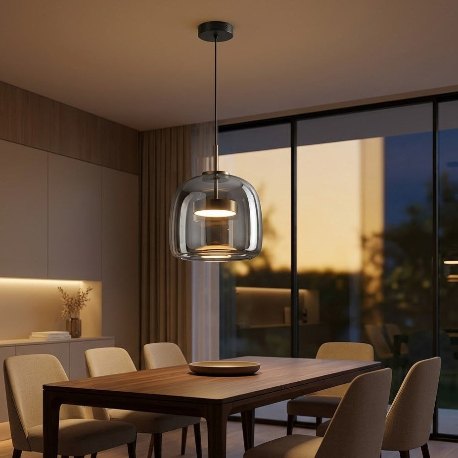 Smoked Glass Pendant Light – Dimmable LED, Amber or Gray Glass, 5 Sizes