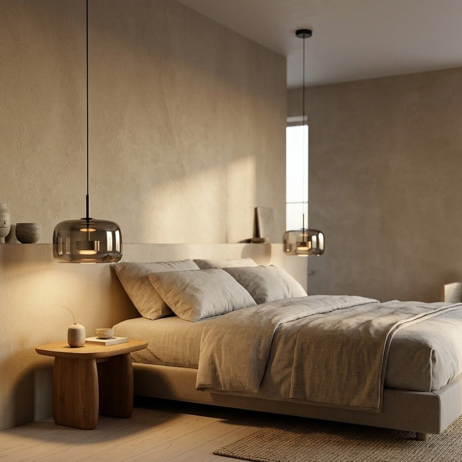 Smoked Glass Pendant Light – Dimmable LED, Amber or Gray Glass, 5 Sizes