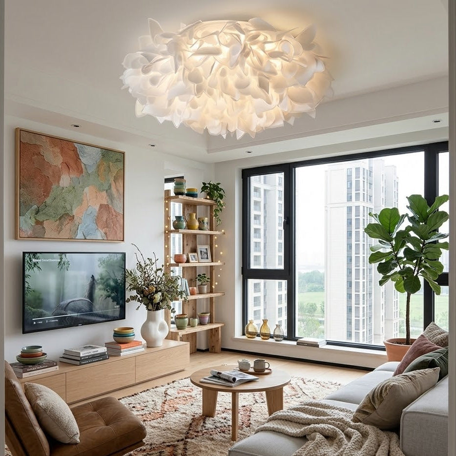 BloomFlush Flower Flush Mount LED Ceiling Light – Dimmable, Remote Control, White, 2 Sizes