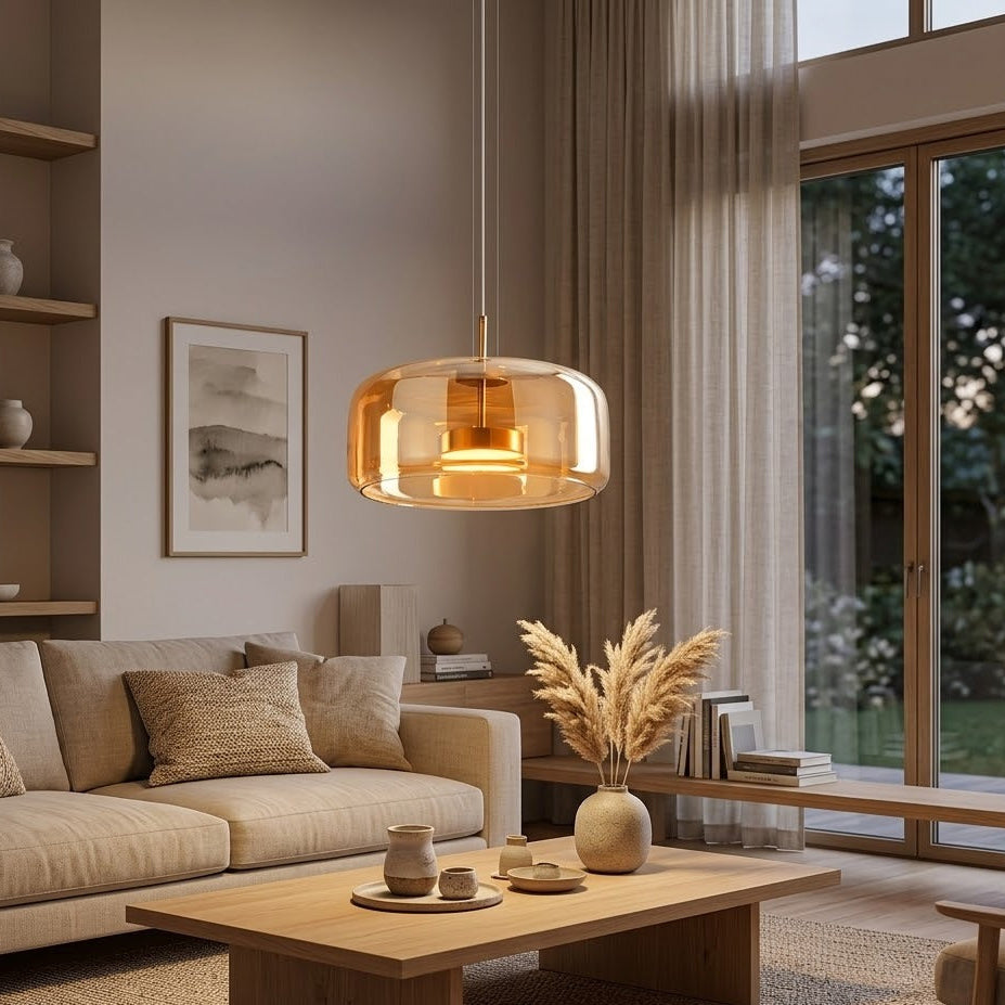 Smoked Glass Pendant Light – Dimmable LED, Amber or Gray Glass, 5 Sizes
