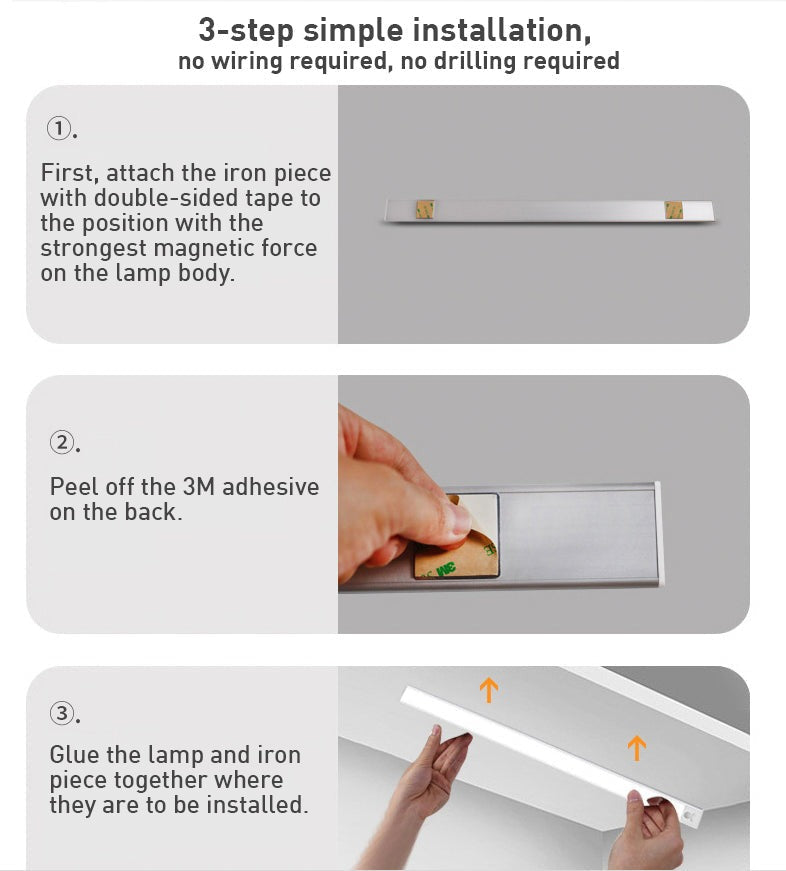 LumiBar Wireless Motion Sensor LED Under Cabinet Light – USB Rechargeable, 8, 16 & 24 Inch