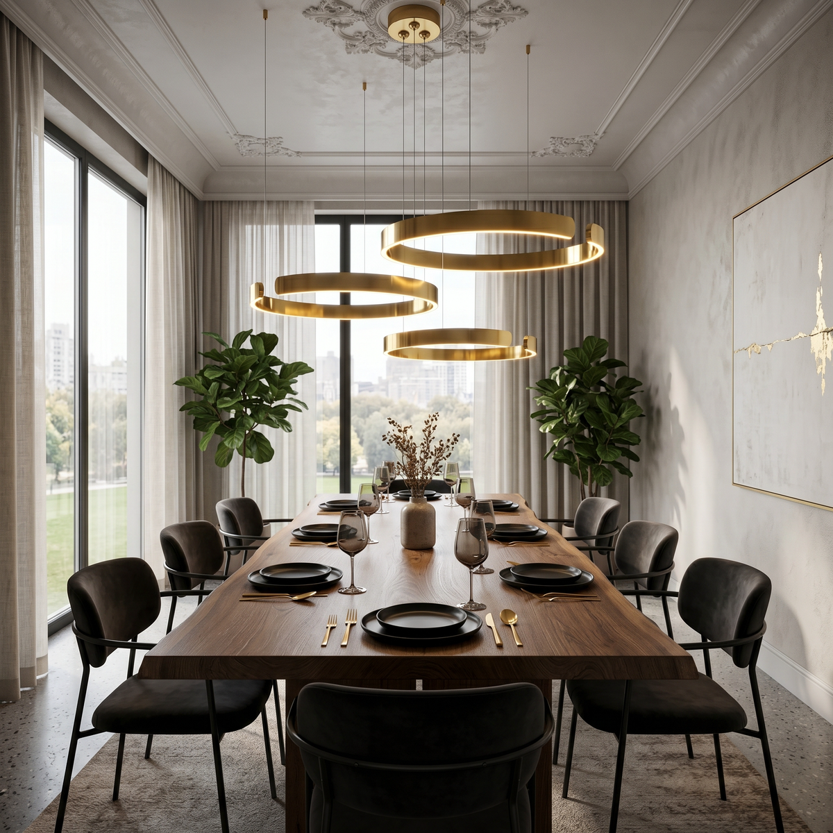 Orbita LED Ring Chandelier – 1, 2 or 3 Rings, Dimmable with Remote, 5 Finishes