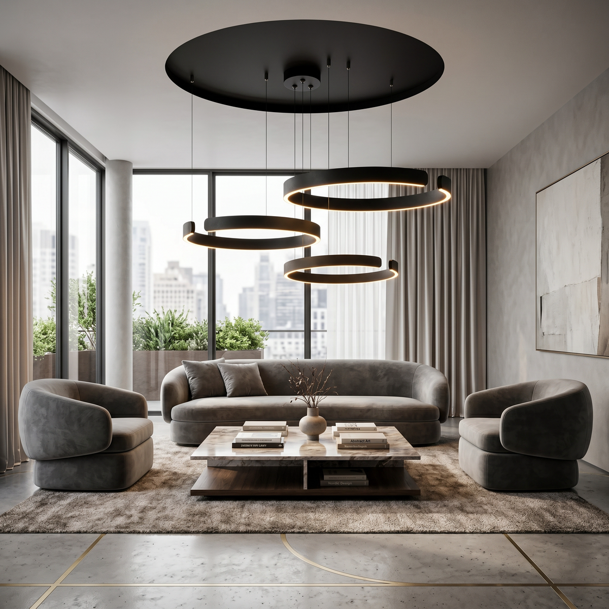 Orbita LED Ring Chandelier – 1, 2 or 3 Rings, Dimmable with Remote, 5 Finishes