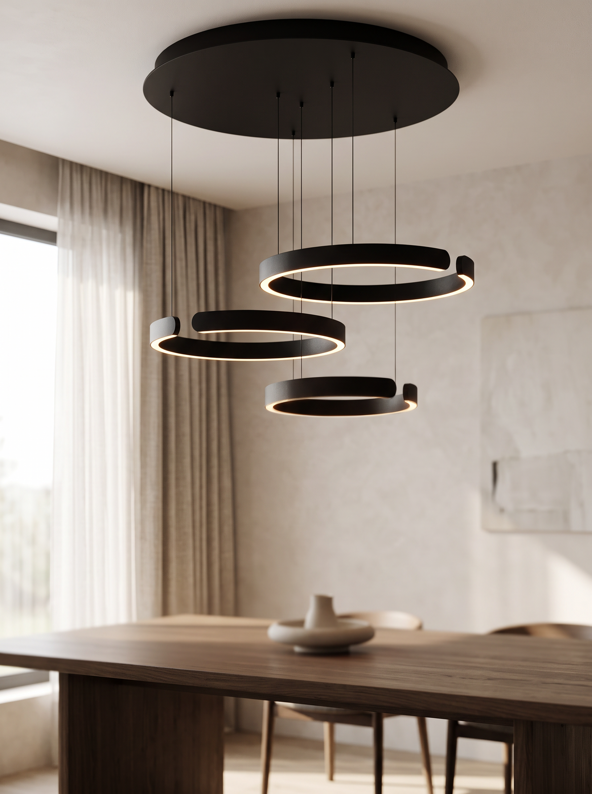 Orbita LED Ring Chandelier – 1, 2 or 3 Rings, Dimmable with Remote, 5 Finishes